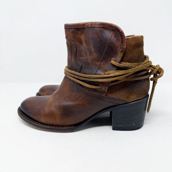 Freebird Brown Leather & Suede Casey Ankle Booties Sz 7 Made in Mexico Ankle Tie - Picture 3 of 10